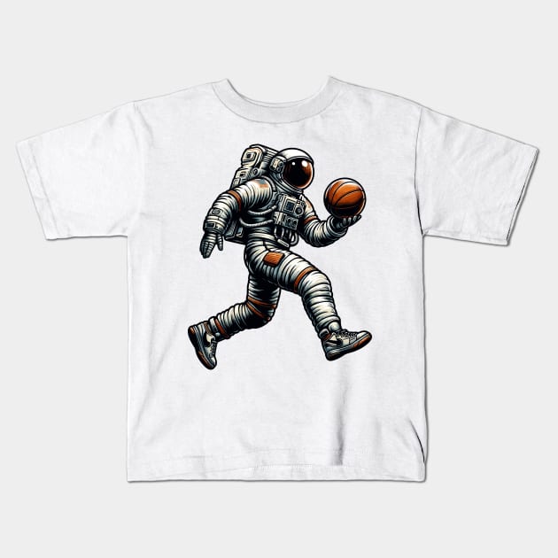 Astronaut Playing Basketball Kids T-Shirt by Muslimory